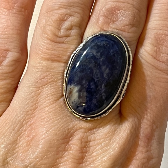GEMSTONE RING 925 SILVER OVERLAY CRAZY SODALITE SIZE 8.75 - Picture 7 of 8